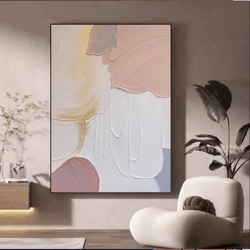 手绘油画抽象客厅装饰画粉色立体肌理画玄关入户走廊卧室挂画成品