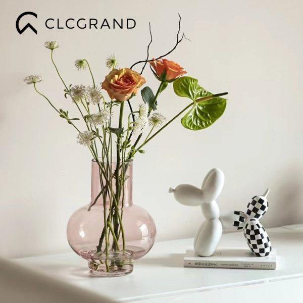 法式透明玻璃花瓶摆件高级感客厅桌面插花装饰花器轻奢电视柜摆设
