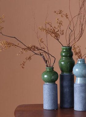 赏作陈列家居摆件软装家居陶瓷冰饰品复古后旧花器花瓶饰裂纹