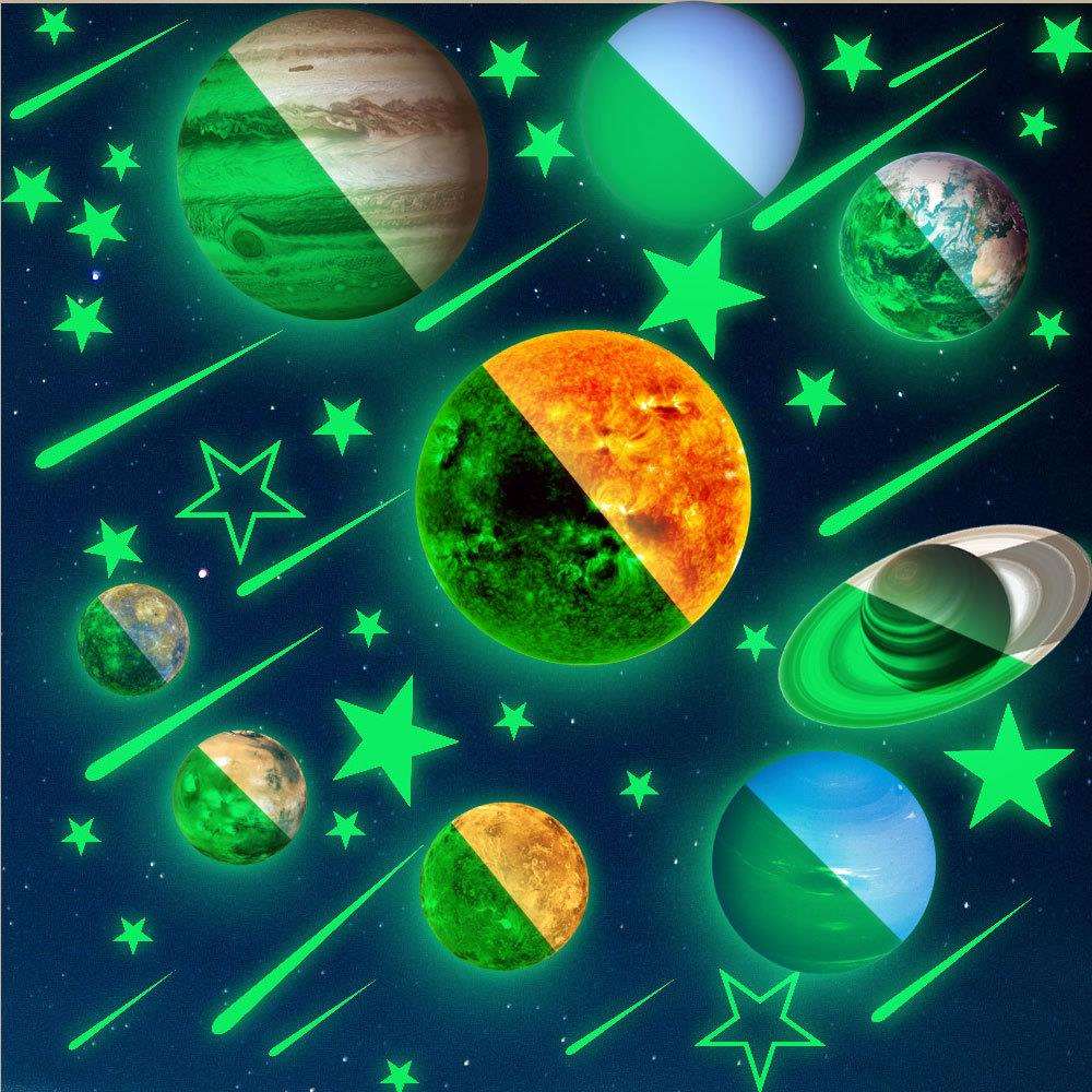 新款盒装超亮太阳系夜光贴夜光星球贴流星星空墙贴儿童房装饰贴纸