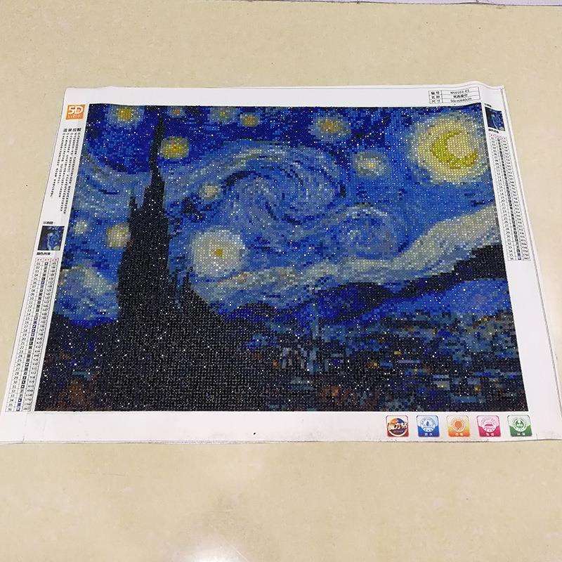 5D钻石画成品图梵高星空天空满钻纯手工贴十字绣现货出售外贸卧室