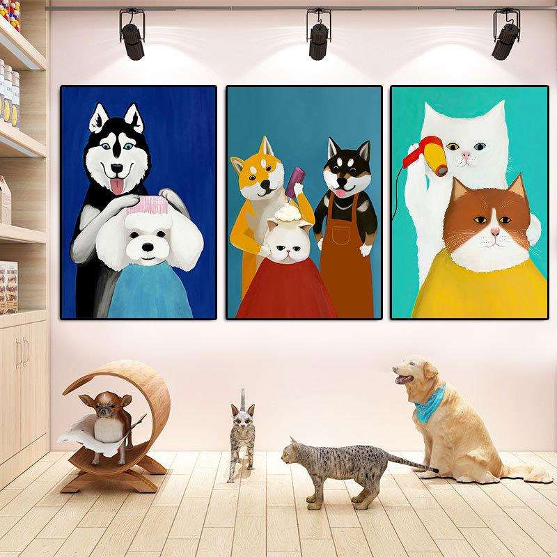 宠物店装饰画猫咪狗狗美发店洗护店澡堂挂画动物诊所创意艺术壁画