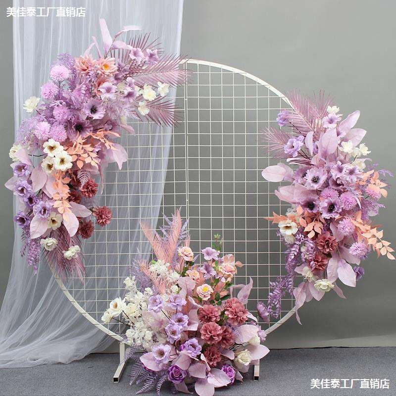 婚庆成品花艺香槟红色系地排花挂花角花舞台背景装饰绢花拱门屏风