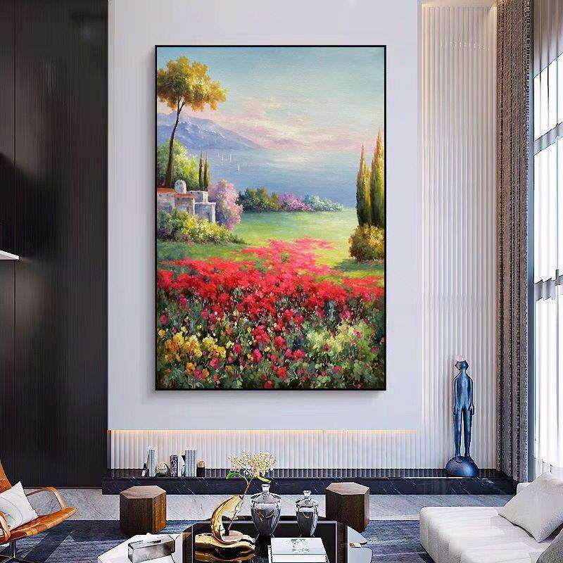 纯手绘油画地中海风景玄关装饰画手工绘制成品有框挂画