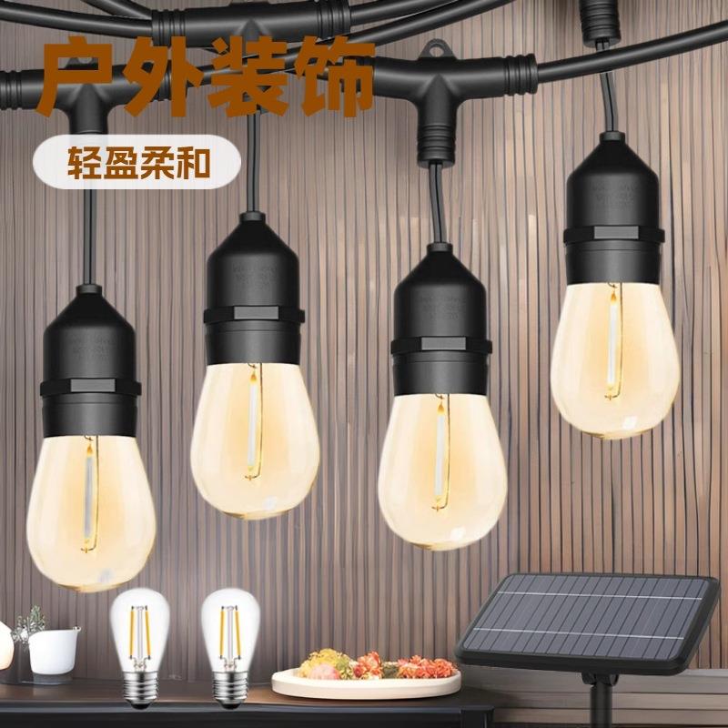 太阳能LED灯串 户外防水遥控调光庭院露营装饰灯带 S14灯串线