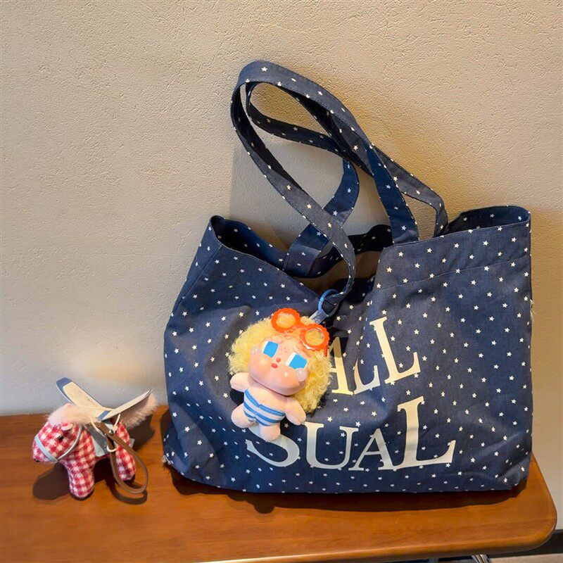 牛仔星星单肩包大容量女2026新款春夏韩系百搭托特包上班通勤包