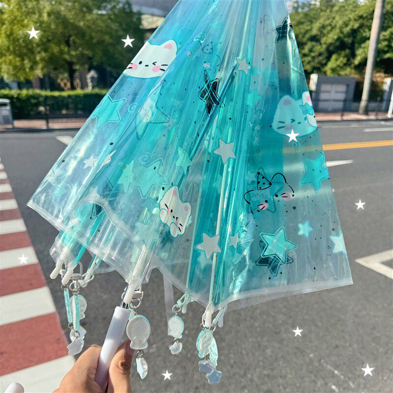 原创猫咪挂坠长柄自动儿童雨伞