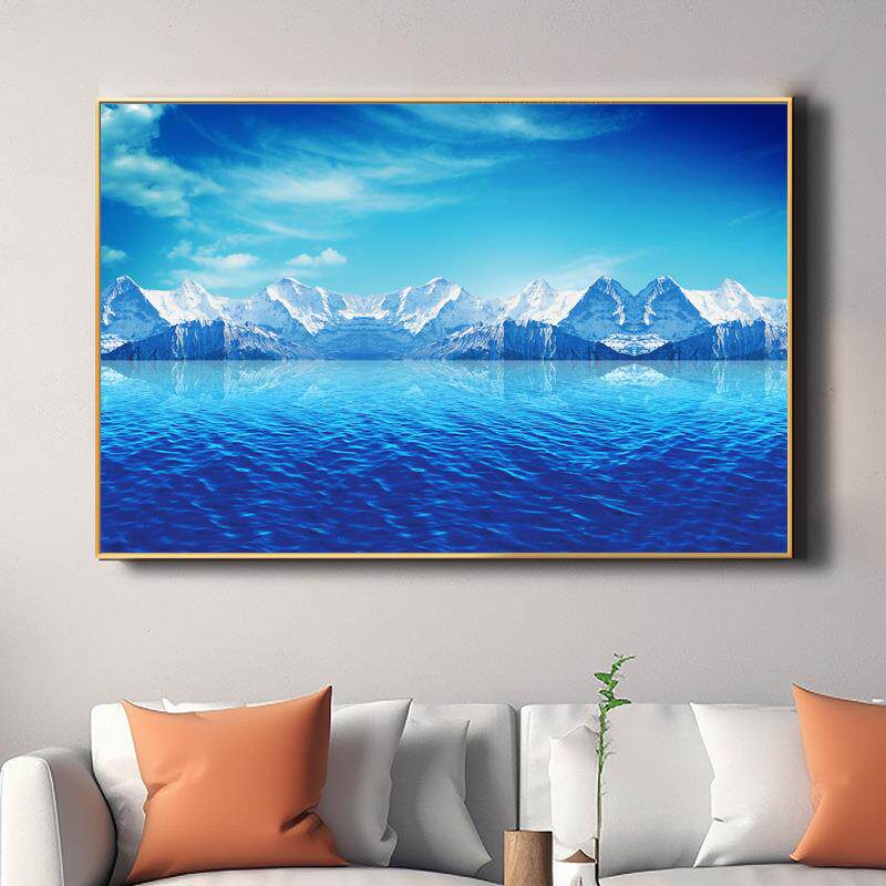 冰山风水画冰川湖面山水画客厅挂画自然山川风景招财带框装饰画