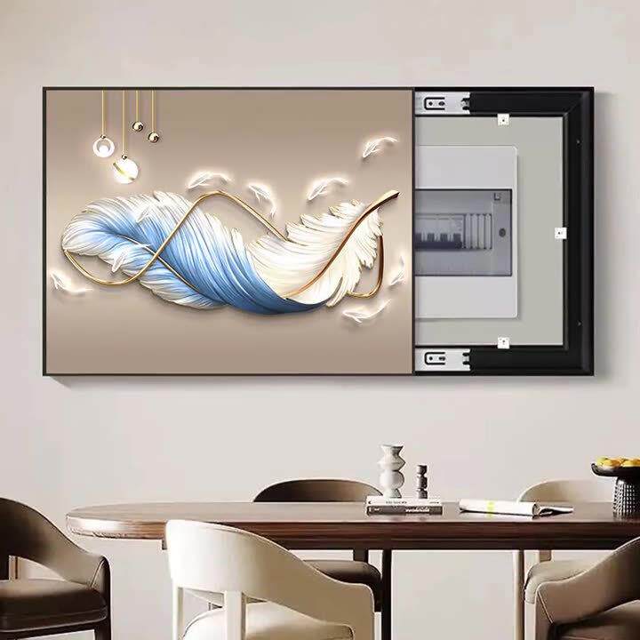 电表箱装饰画遮挡免打孔配电箱羽毛挂画现代简约电源开关盒遮挡画