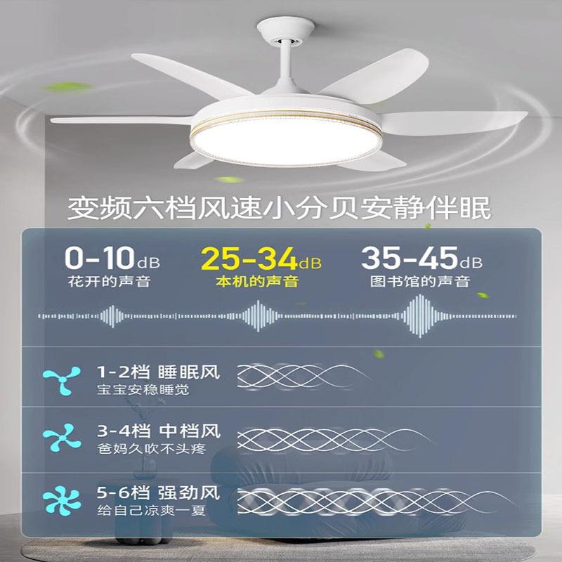 客厅风扇灯吊扇灯家用一体吊灯跨境新款卧室吸顶金色六叶大风力