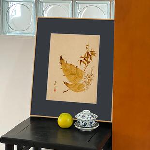 柴田是真日式新中式画中画民俗风景茶室书房餐厅植物国风装饰画