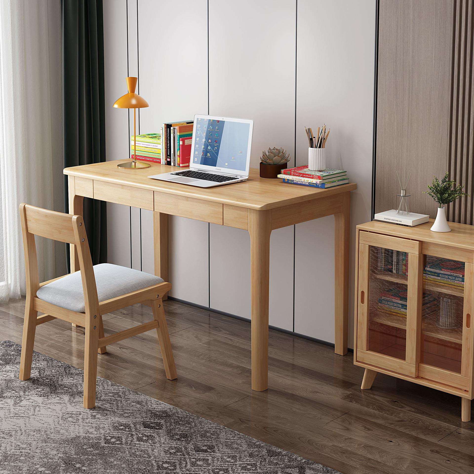 桌子电脑桌台式家用卧室简约易办公书架儿童学习桌椅实木书桌