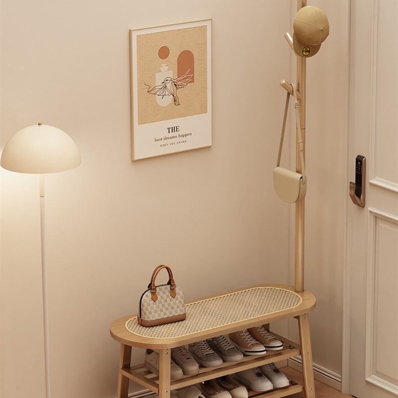 换鞋凳家用衣帽架l穿鞋凳一体架入户门鞋架衣架日式简约组合收纳