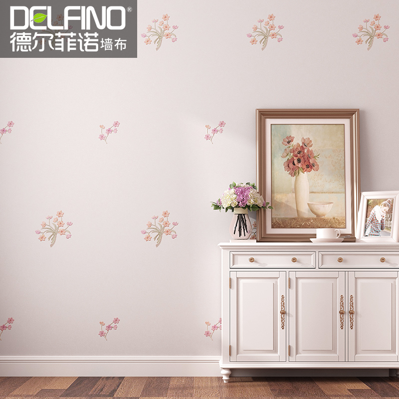 高档韩式刺绣墙布田园壁纸现代简约卧室温K馨小花客厅全屋无缝壁