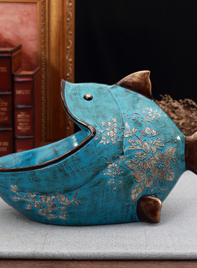 创意招财家居装饰品玄关桌面收纳摆件进门口放钥T匙的收纳盒复古