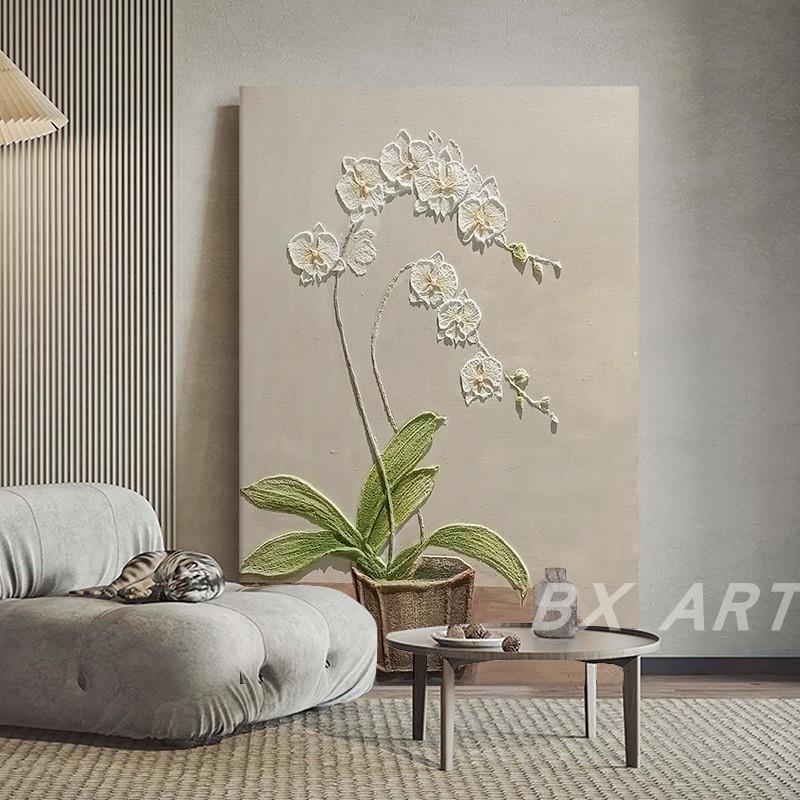 奶油风立体花卉手绘油画客厅餐厅白玉兰花卉装饰画高级感玄关挂画