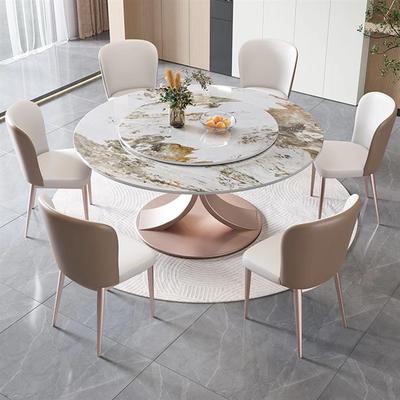 岩板轻奢餐桌椅组合现代简约圆桌带转盘饭桌家用小户型圆形餐桌子