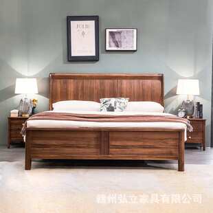 全实木床现代简约榫卯结构黑胡桃木1.8m双人床新中式卧室家具婚床