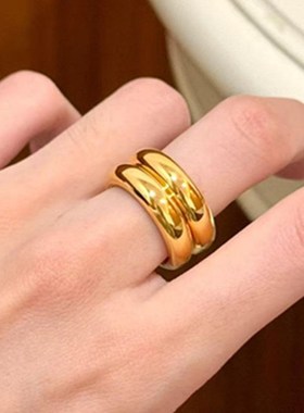 古法金包银泥鳅背戒指男女平面实心对戒简约素圈指环情Z侣对戒礼