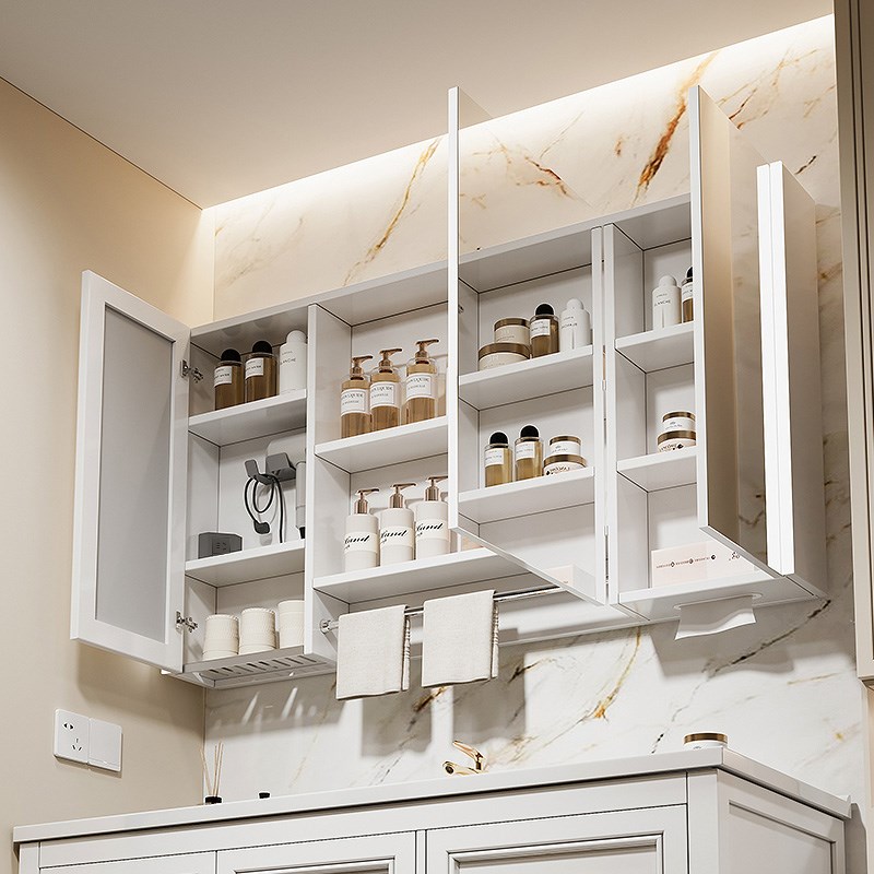 智能浴室镜柜挂墙式单独卫生w间沥水架镜子带插座毛巾杆收纳一体