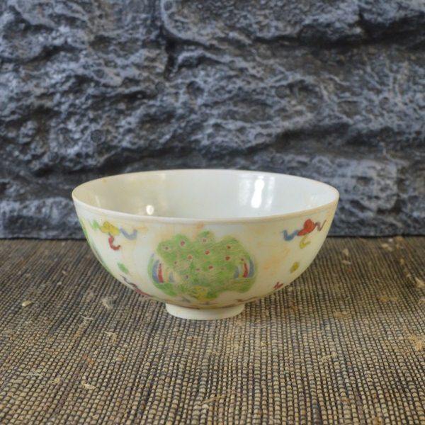 仿古瓷器 复古做旧明成化风格 斗彩团凤纹瓷碗 古董古玩收藏品