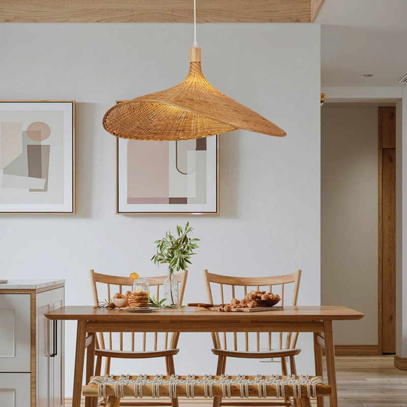 竹编吊灯新中式茶室禅意东南亚日式灯具创K意个性草帽灯楼梯竹艺