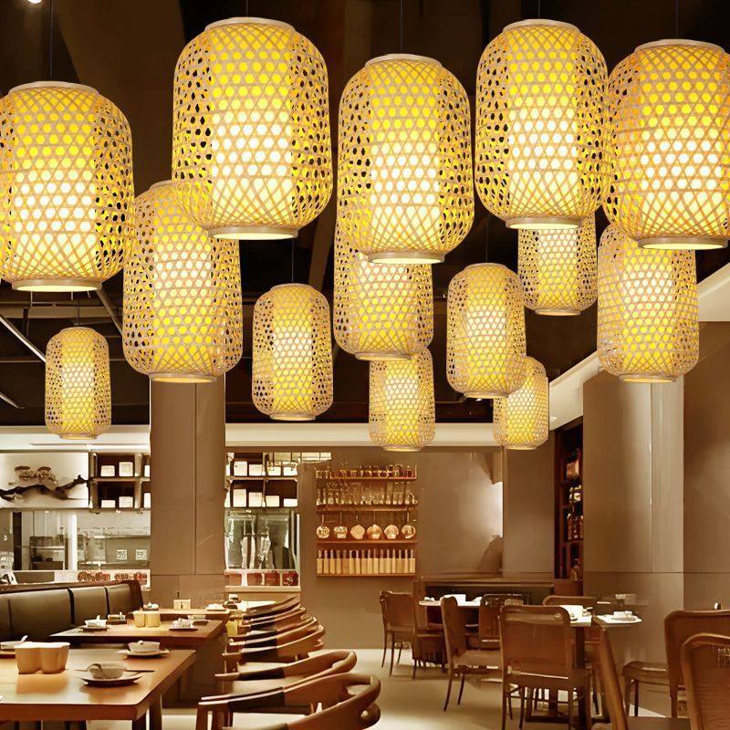 竹编灯笼复古风手工编织钉制印字灯罩中式火锅店户外竹艺餐厅吊灯