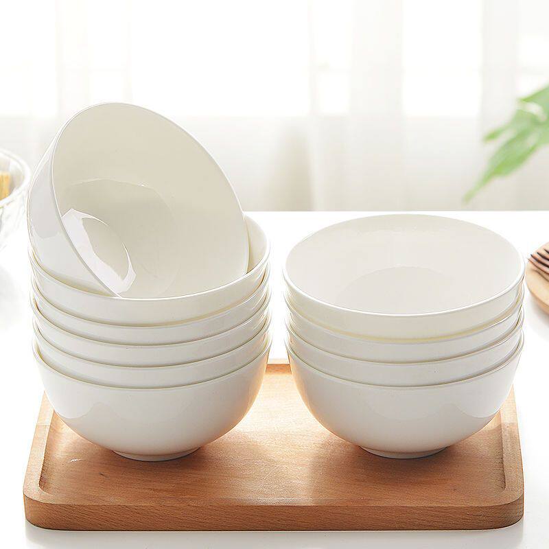 唐山骨瓷碗家用白色饭碗米汤面碗陶瓷碗碟套装吃饭餐具白