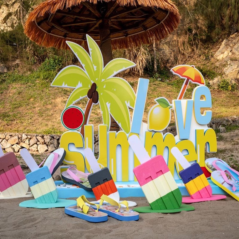夏天海边沙滩椰子树雪糕冰淇淋网红打卡拍照背景DPW点装饰道具摆
