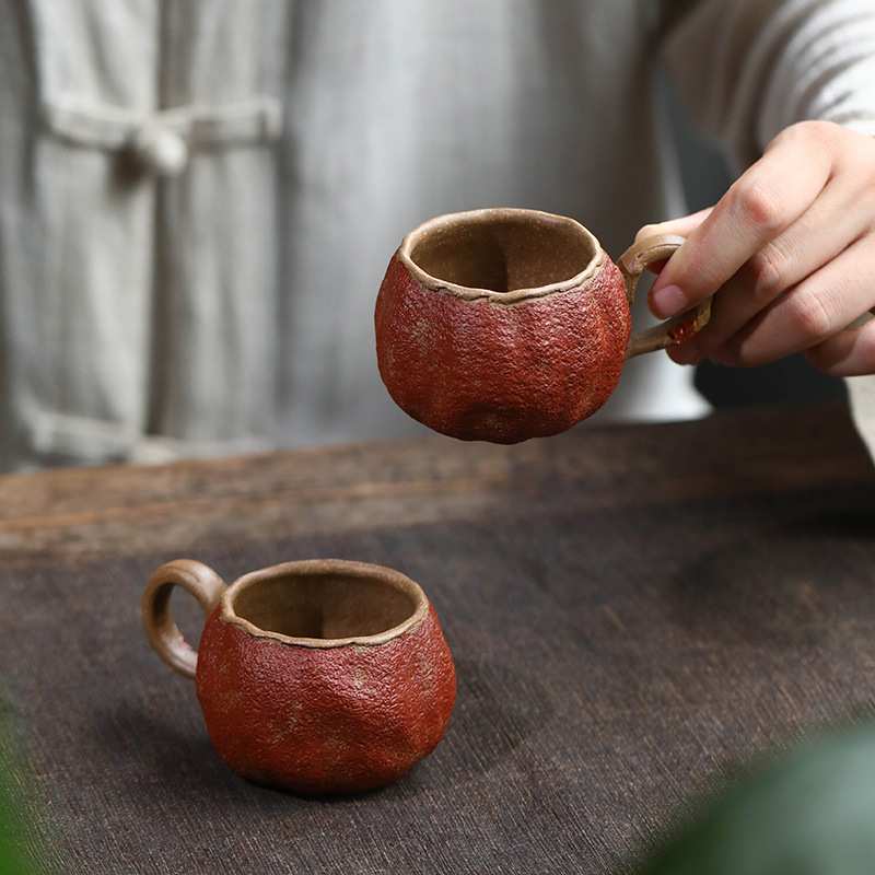宜兴紫砂杯茶杯手工降坡泥带把主人杯仿生石榴杯子树桩茶具配件