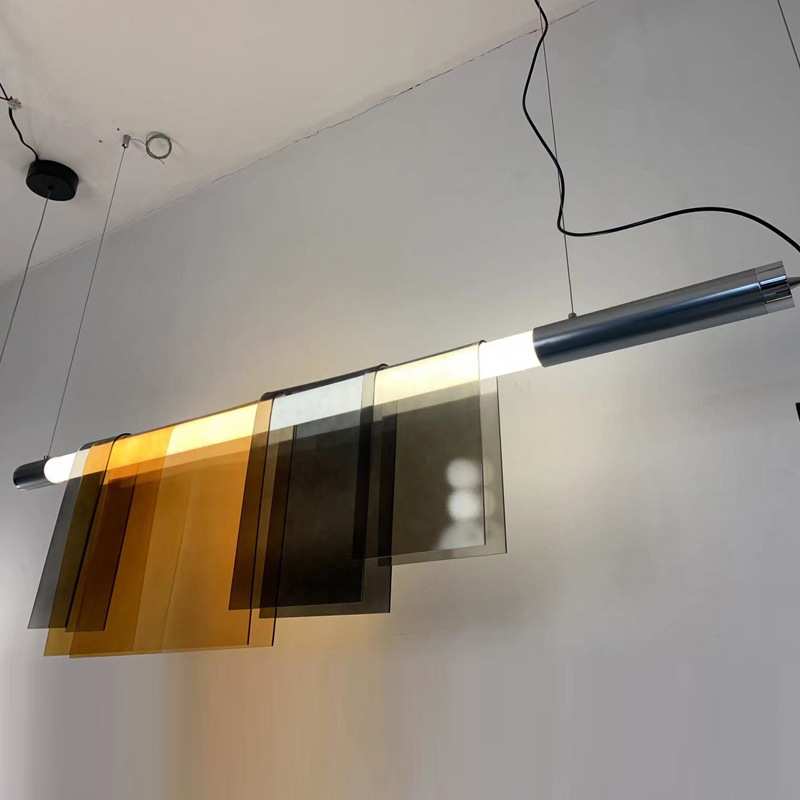 北欧长条彩色系餐厅吊灯 后现代简约吧台商业空间设计师展厅吊灯