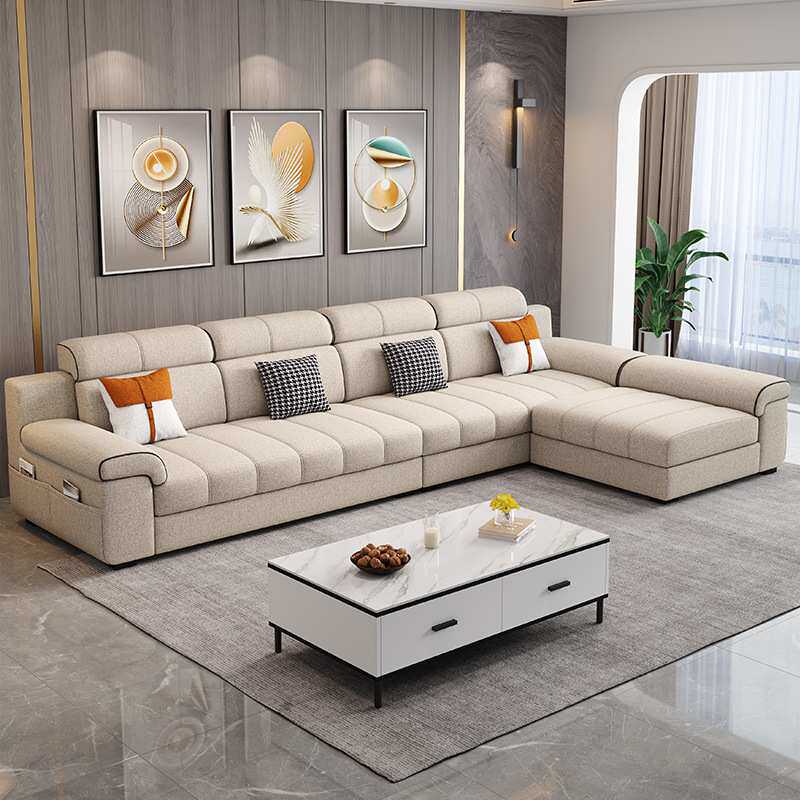 棉麻布艺沙发现代简约客厅极简大小户型直排三人四人位贵妃位家用