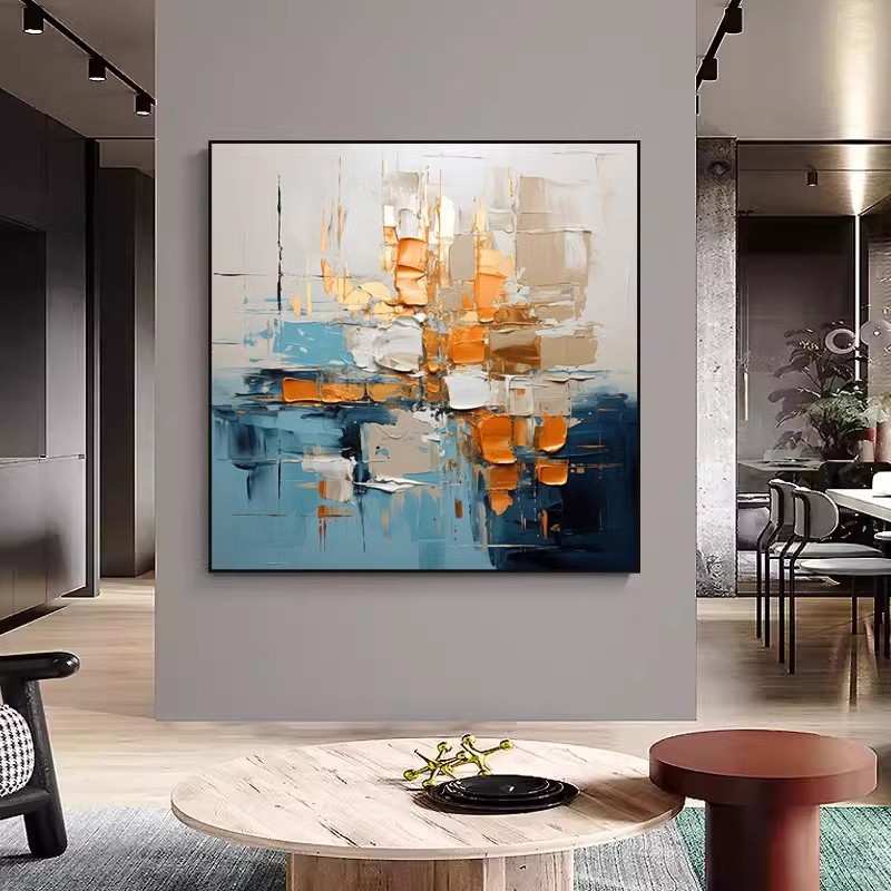 手绘肌理抽象油画后现代装饰画客厅轻奢风挂画高档样板房餐厅壁画