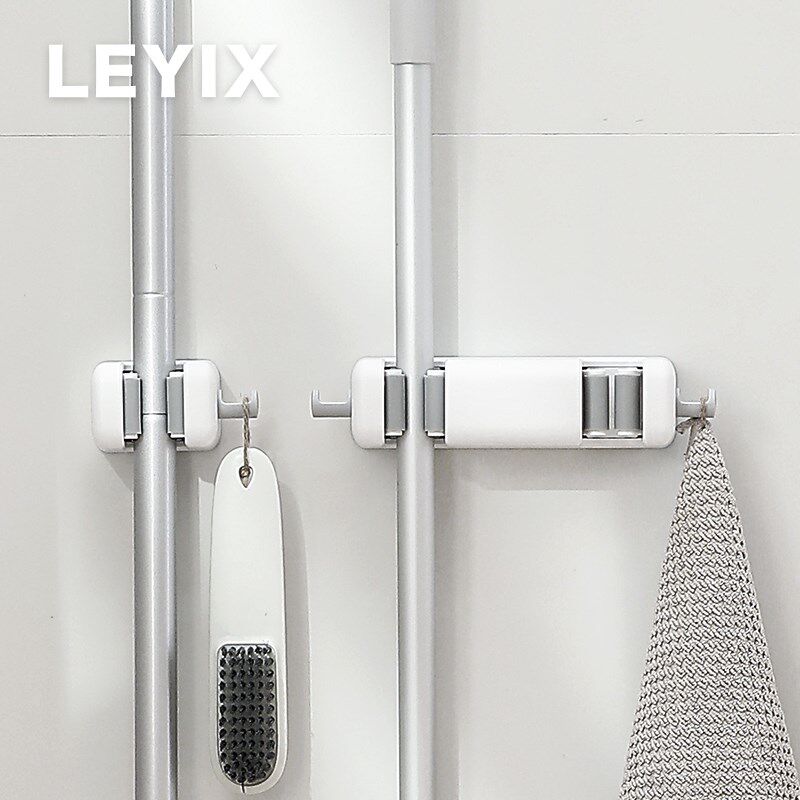 LEYIX 免打孔壁挂拖把w夹强力无痕挂钩拖把固定抹布浴室收纳