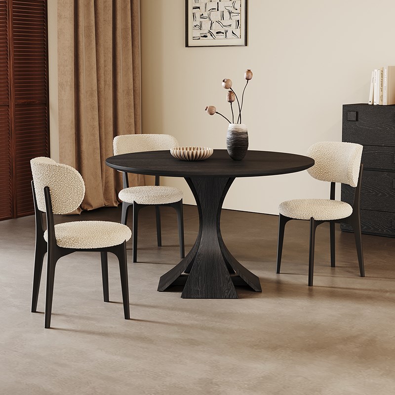 国补15%法式复古风实木圆桌家用1米洽谈小圆P桌窈窕黑色纯实木餐