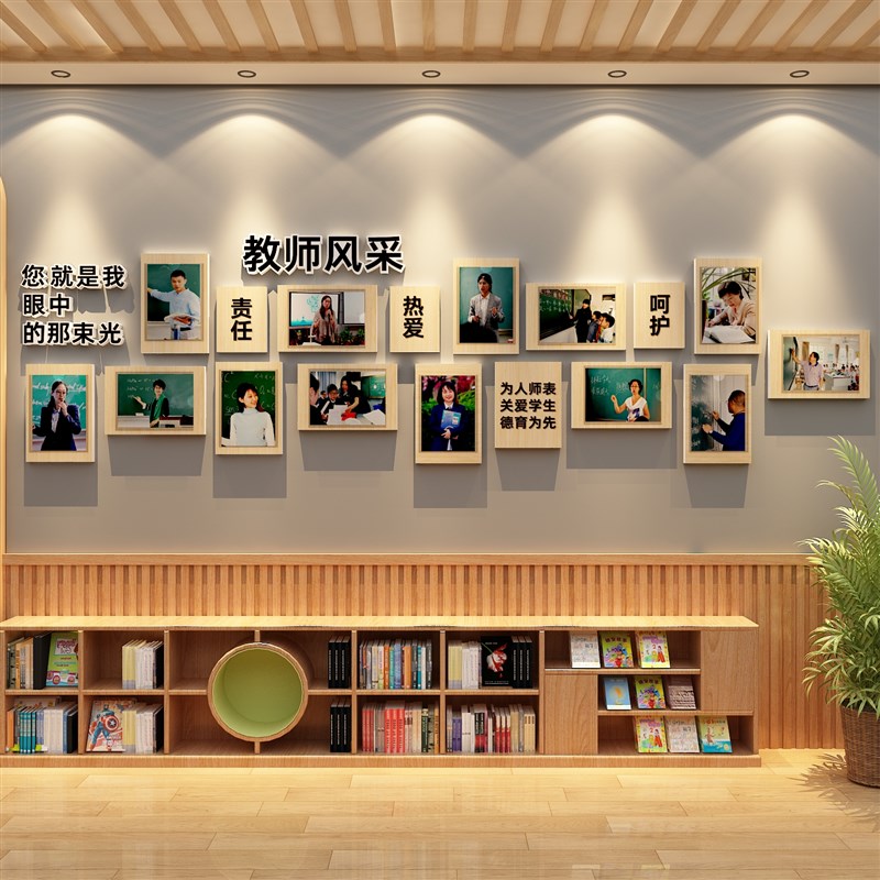 学校教育培训机构文化走廊优秀A师资力量风采照片展示栏墙布置装