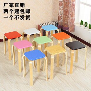 曲木方凳子实木耐用加厚时尚简约高板凳大小家用可叠放商用餐凳
