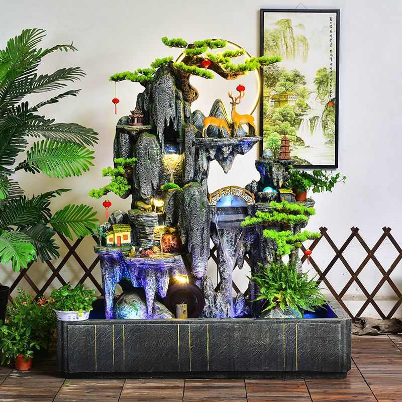 庭院花园景观布置鱼缸假山流水z喷泉别墅造景酒店饭店开业招财摆