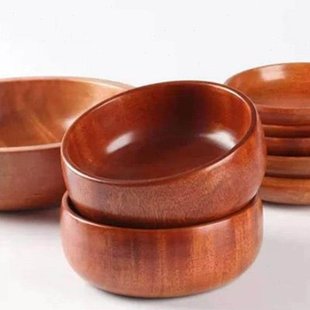 包邮中式整木桃花芯木盘木盆木碗木钵碗饭碗料理碗沙拉碗红木