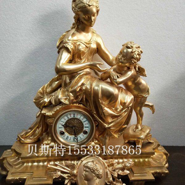 金  钟 仿鎏钟台钟座钟钟欧式壁炉 老纯铜古典机械 仿西洋 钟表