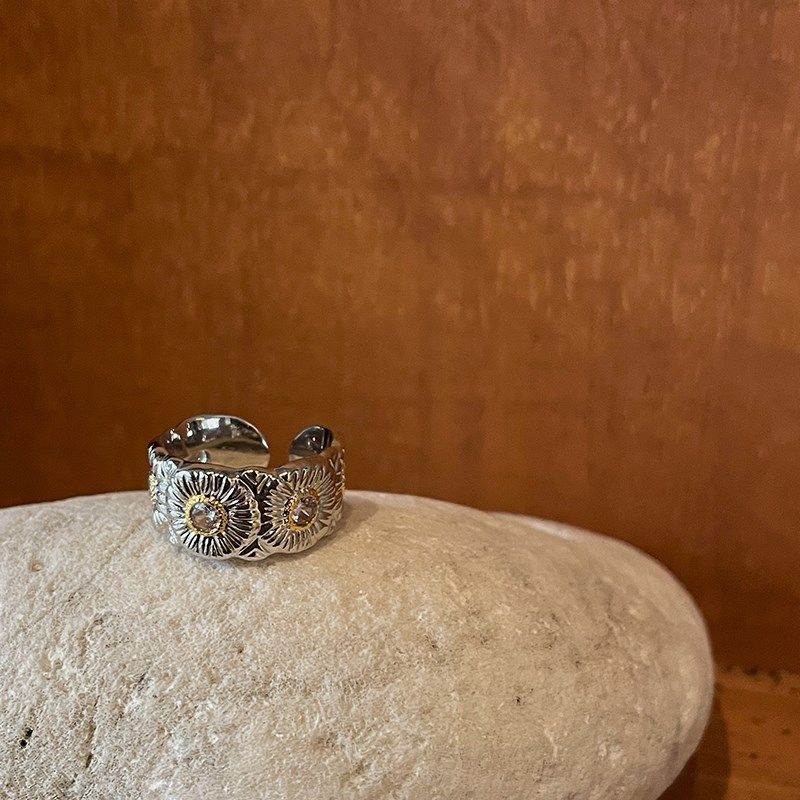 Always 高级感时尚气质小y雏菊镶嵌锆石开口戒指个性食指戒指环女