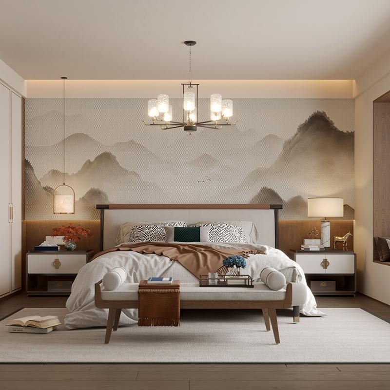 新中式实木床现代简约主卧婚床1米J8卧室双人大床民宿家具