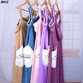 口袋 柔软可穿浴巾吸水星星珊瑚绒浴袍浴裙可爱吊带加厚成人浴裙