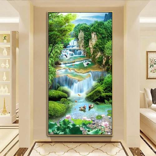 5d钻石画满钻客厅入户玄关流水瀑布风景贴钻十字绣卧室餐厅钻石绣