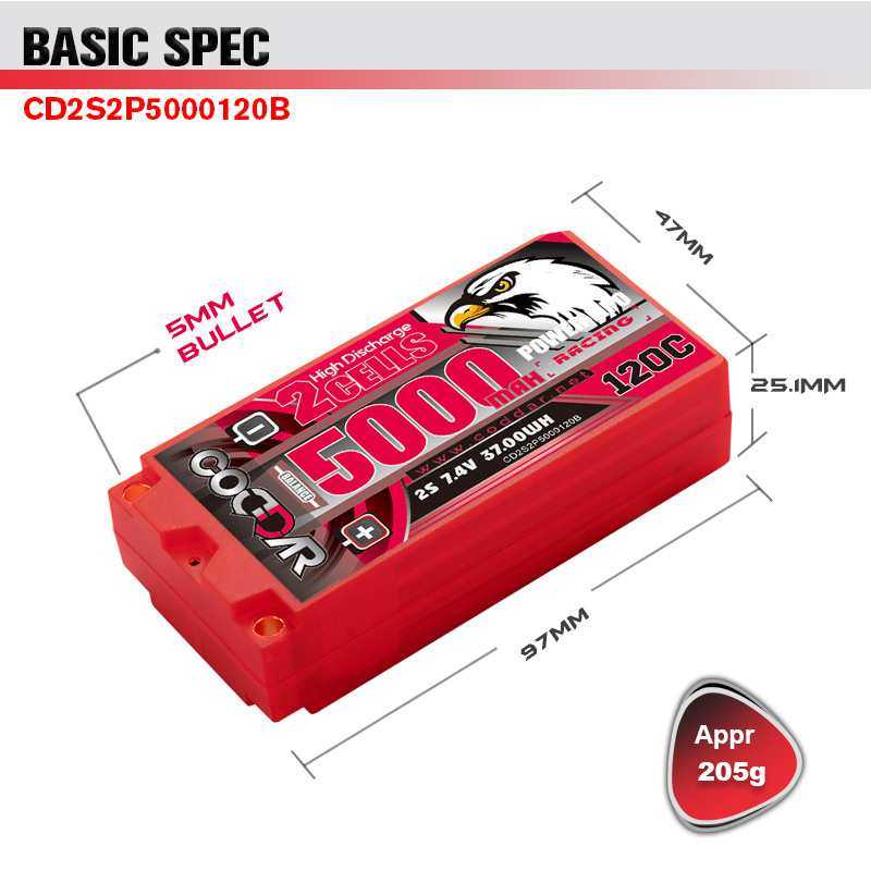 鹰氪CODDAR 5000mAh 2S2P 7.4V 120C漂移车短电MST D5M RC锂电池