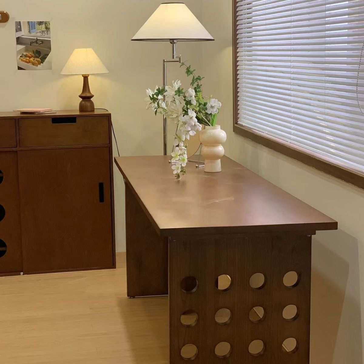 聚优中古实木长方形书桌设计师家用原木工作台办公桌简约餐桌