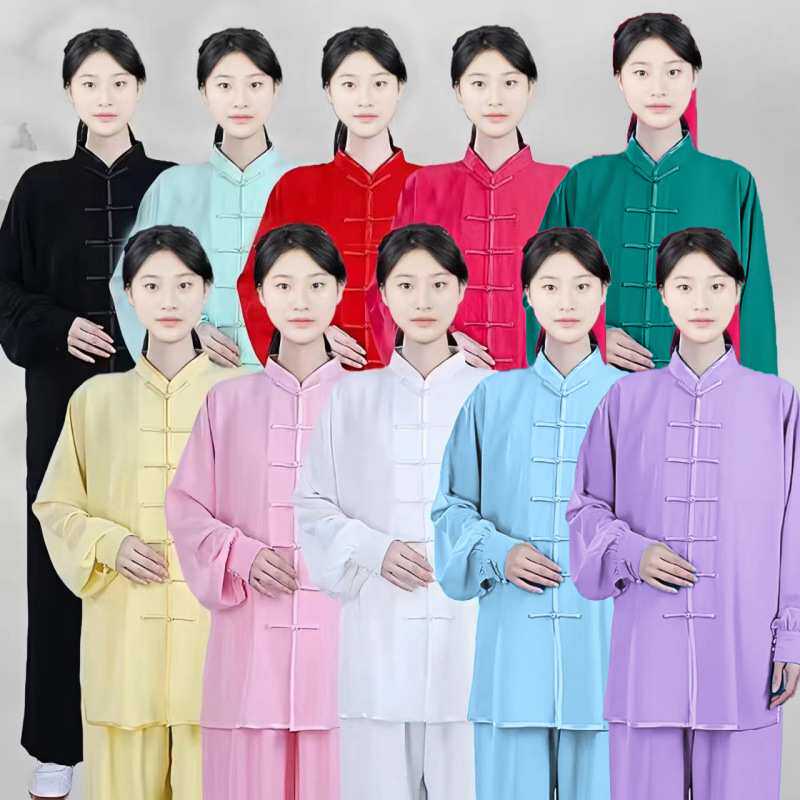 太极服新款棉加丝表演比赛长短袖春秋夏季女中国风中老年男练功服