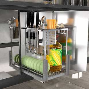 亿升隆橱柜调味拉篮调料架厨房厨柜304不锈钢抽屉式阻尼竖拉蓝