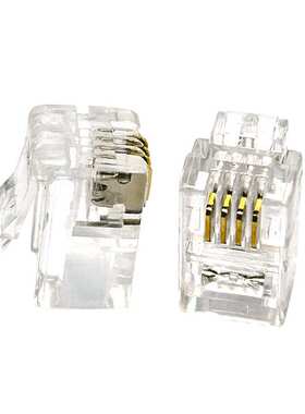 方贝镀金四芯电话线接头三叉4P4C电话水晶头RJ9/RJ11听筒线插接头