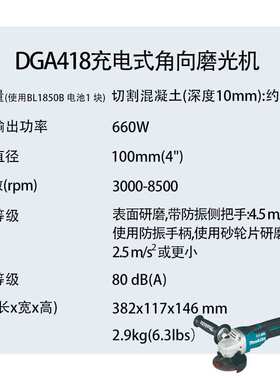 DGA418 充电式角向磨光机 金属 打磨 切割机
